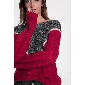 Red and Gray Sweater with Cozy Knit Fabric